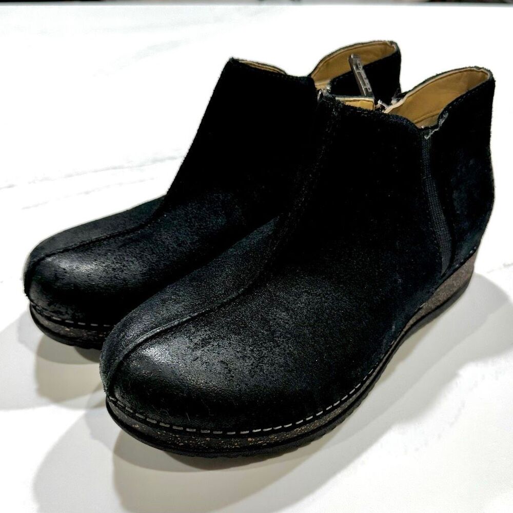 Dansko Women's Makara ankle booties in black burnished suede. Size 37/US 6.5-7